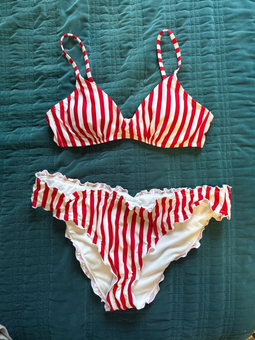 Shade & Shore 36B/Large Red and White Striped Bikini